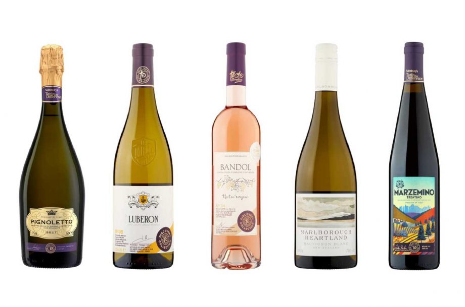 Five bottles of Sainsbury's wines