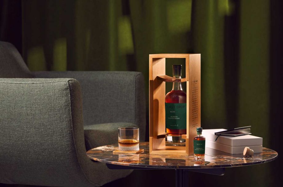 Blend of 75 whisky, made to commemorate official birthday of King Charles III,on table